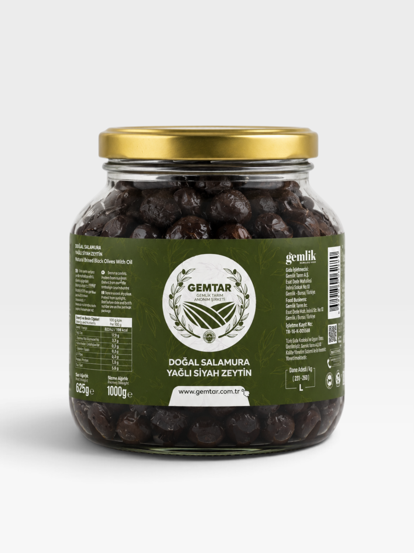 Gemtar Gemlik Salamura Siyah Zeytin 1 Kg ( 231-260 Kalibre )