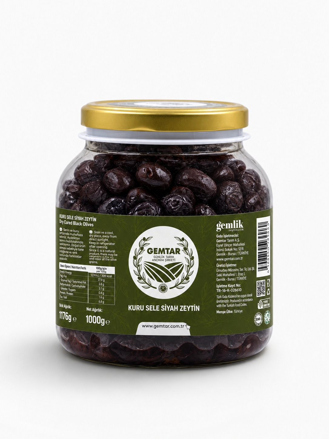 Gemtar Gemlik Kuru Sele Siyah Zeytin 1 Kg