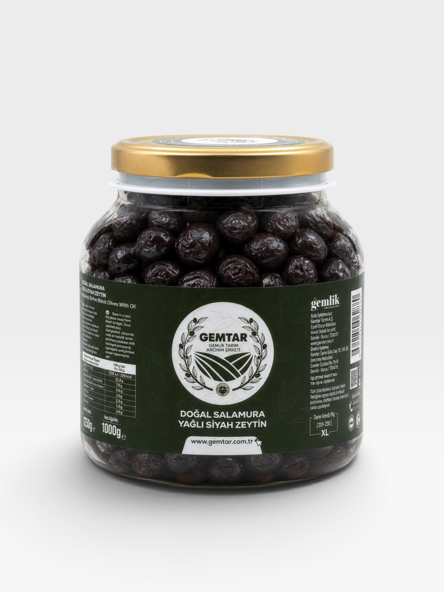 Gemtar Gemlik Salamura Siyah Zeytin 1 Kg (201-230 Kalibre)